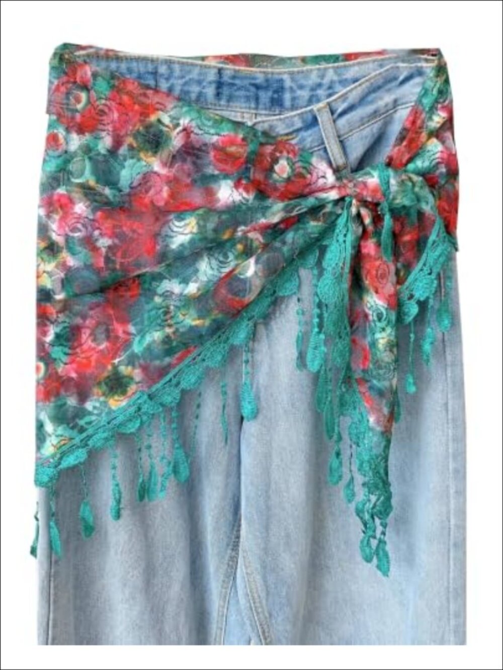 Women Satin Lace Skinny Scarf Belt Sash Necktie Wrap Floral Printed